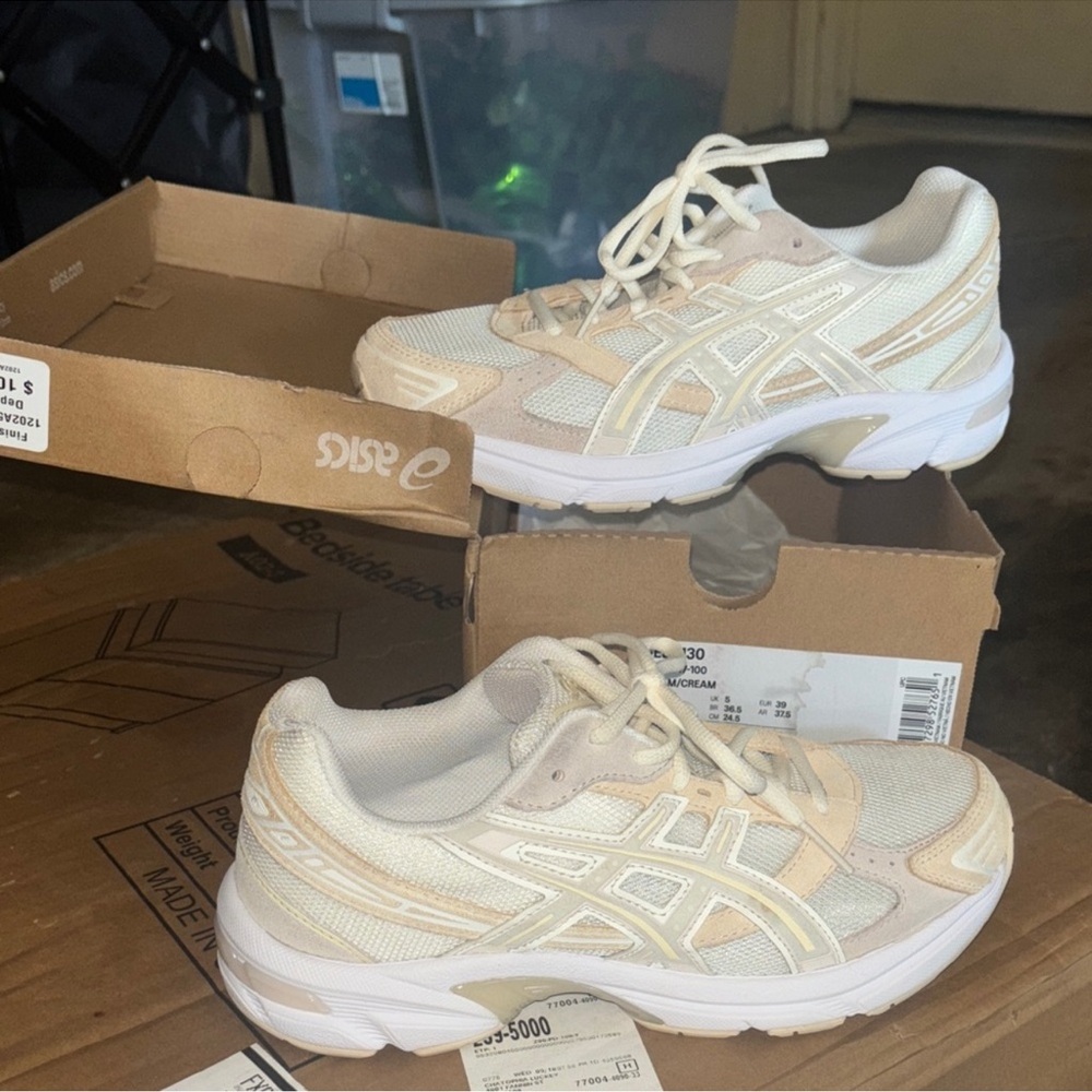 Asics Cream and White Athletic Shoes